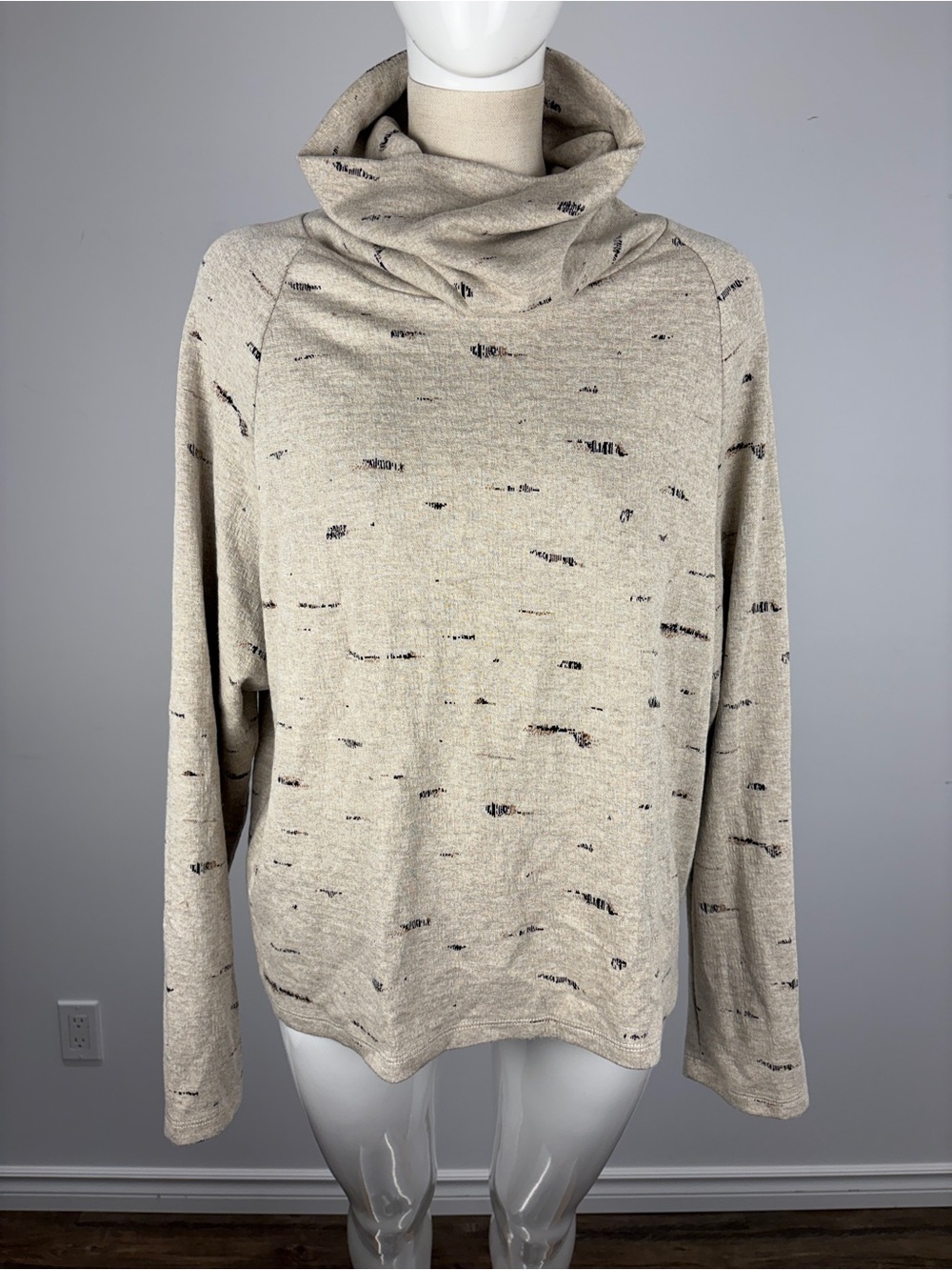 Cokluch Montreal Axel Cowl Neck Sweater Oatmeal Linear Dash Knit Size XL